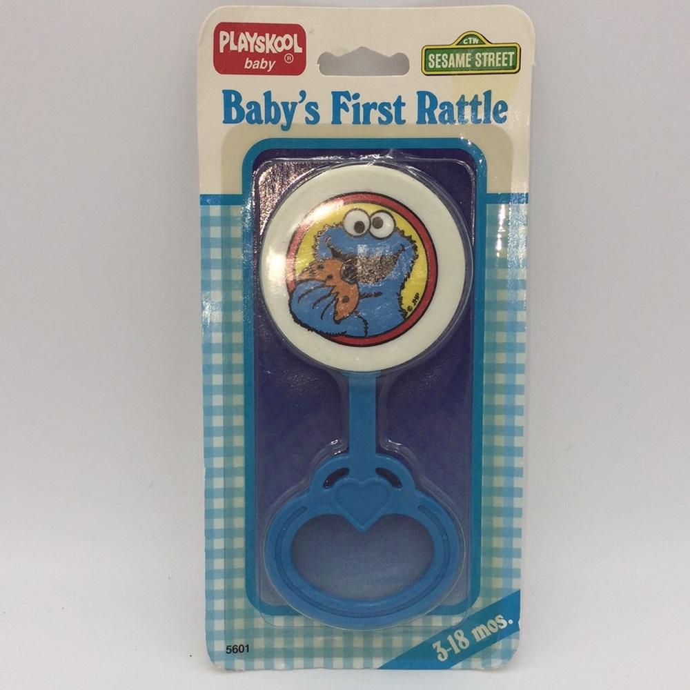 Vintage Playskool Baby Sesame Street Baby's First Rattle Cookie Monster Blue New
